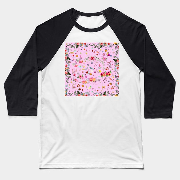 Flores y pájaros Baseball T-Shirt by redumbrellashop